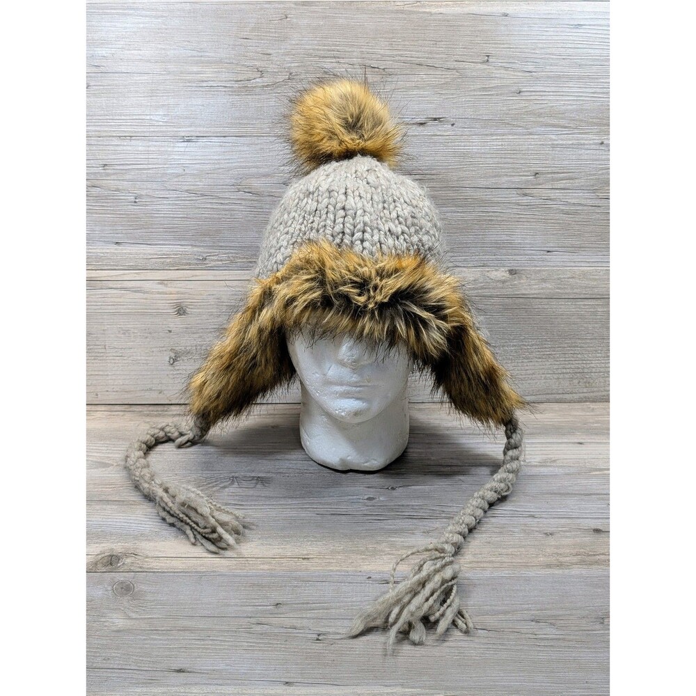 American Eagle Outfitters Trapper Hat Mens One Size Faux Fur Wool Fleece Gray